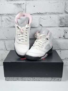 Nike Air Jordan 5 Retro Girls 4.5Y White Pink Black Sneakers 440892 100